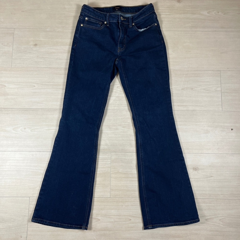 Quince Luna Stretch Flare Jeans Deep Rinse Blue Organic Cotton 28/32